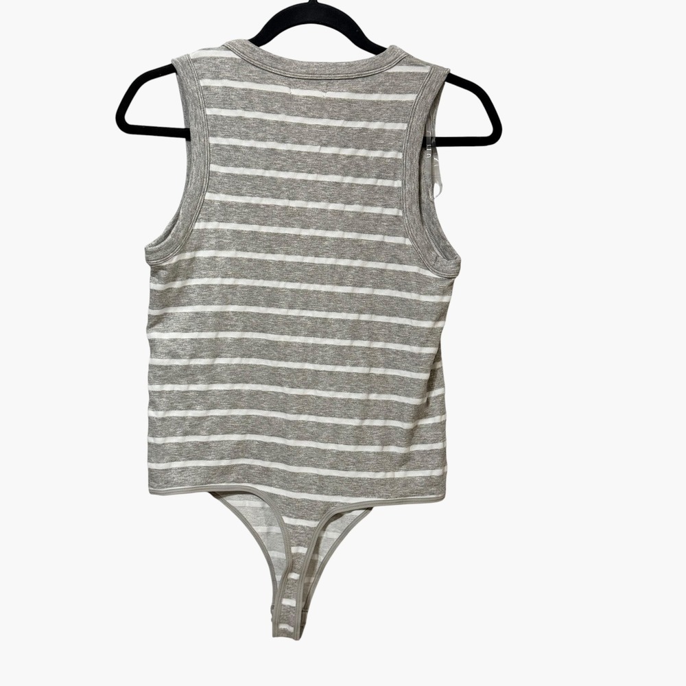 Ultra Flirt Womens Grey White Striped Ribbed Sleeveless Bodysuit RK330907 L